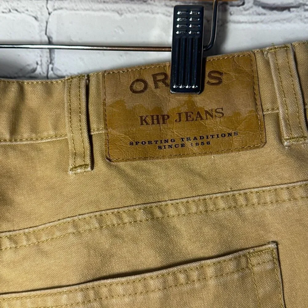 Orvis KHP Jeans Mens Brown Canvas Straight 100% Cotton Workwear‎ size 38/30